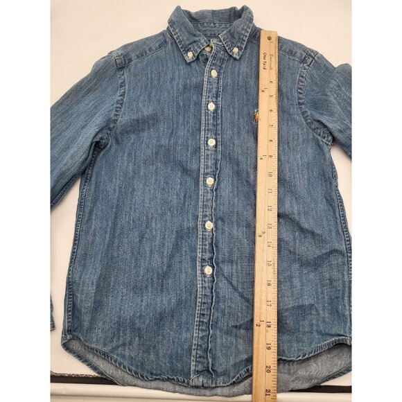 POLO RALPH LAUREN Boy's S (8) Blue Chambray Button Down Shirt Flesh Pony Preppy - Picture 3 of 5